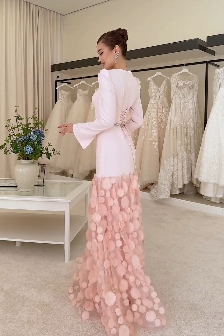 Vera 3D Petal Flare Sleeve Maxi Dress-Pink