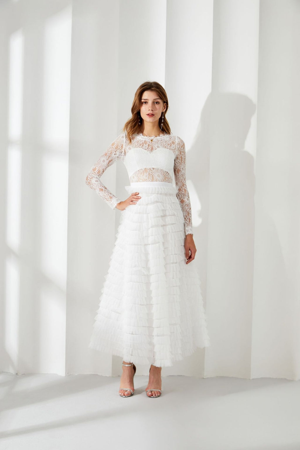 Jayleen Hollow Lace A-line Maxi Dress-White
