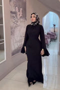 Zahra Neck Gathered Flare Sleeve Maxi Dress