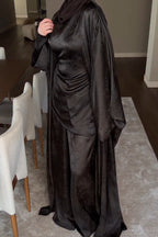 Zahra Floral Jacquard Open Abaya Set-Black