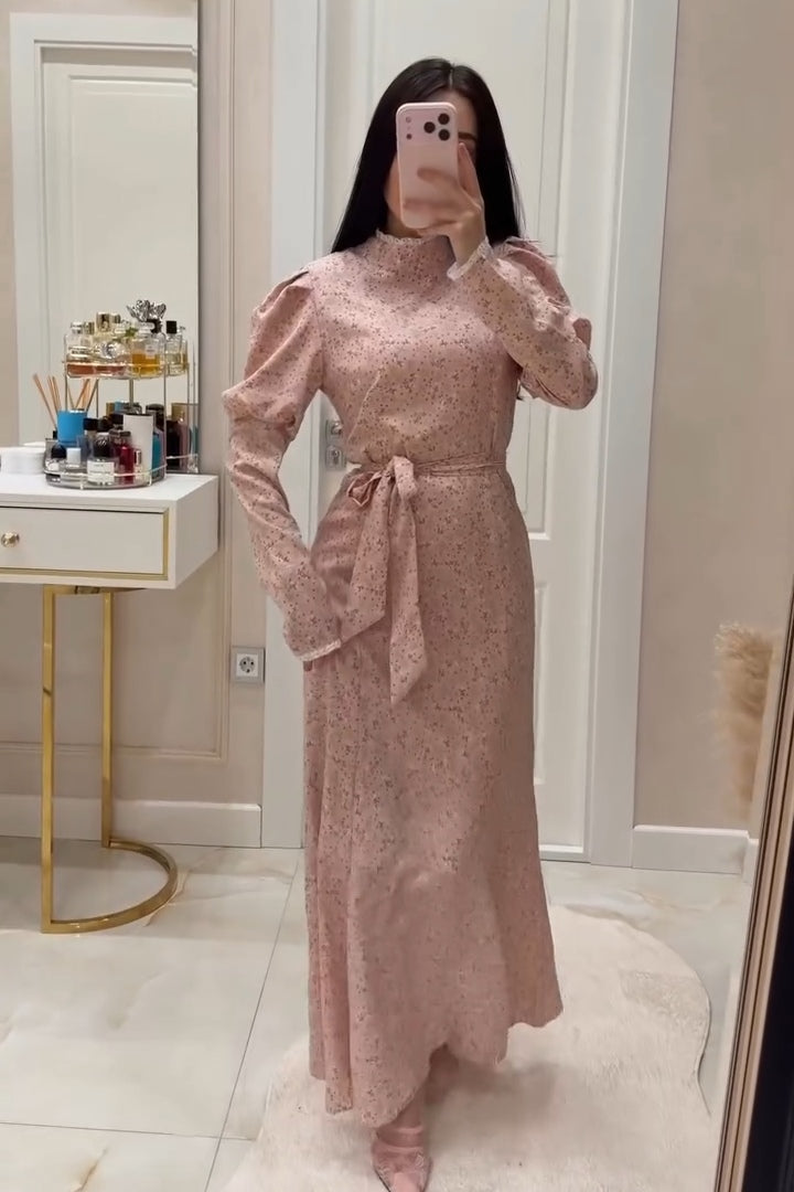 Lina Floral Puff Sleeve Belted Midi Dress