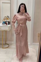 Lina Floral Puff Sleeve Belted Midi Dress