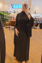 Selma Ruched High‑Neck Flare‑Sleeve Abaya