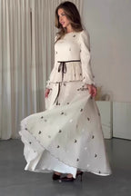 Lila Butterfly Embroidered Tie Waist Maxi Dress