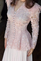 Romantic Chantilly Lace Peplum Set-Pink