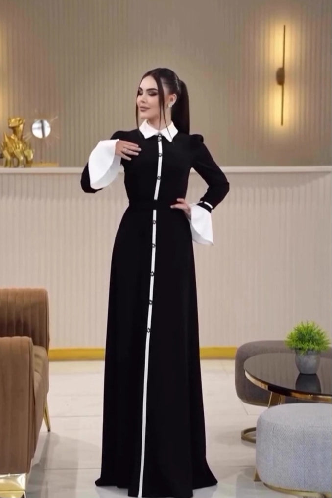 Zara Contrast Collar Flare Cuff Maxi Abaya