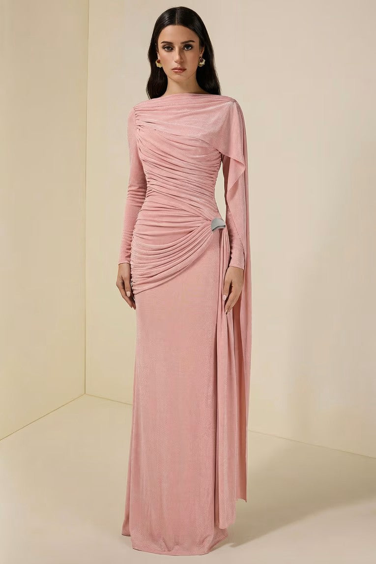 Elegant Solid-Color Slim-Fit Maxi Dress-Pink