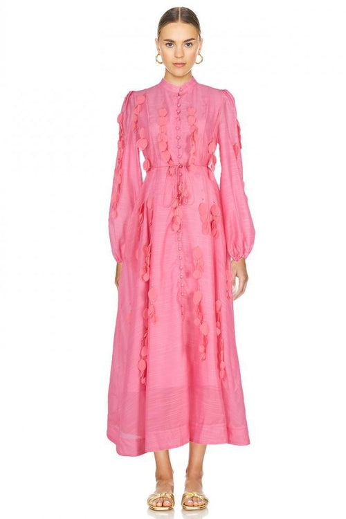 Amara Petal Applique Tie Waist Midi-Pink