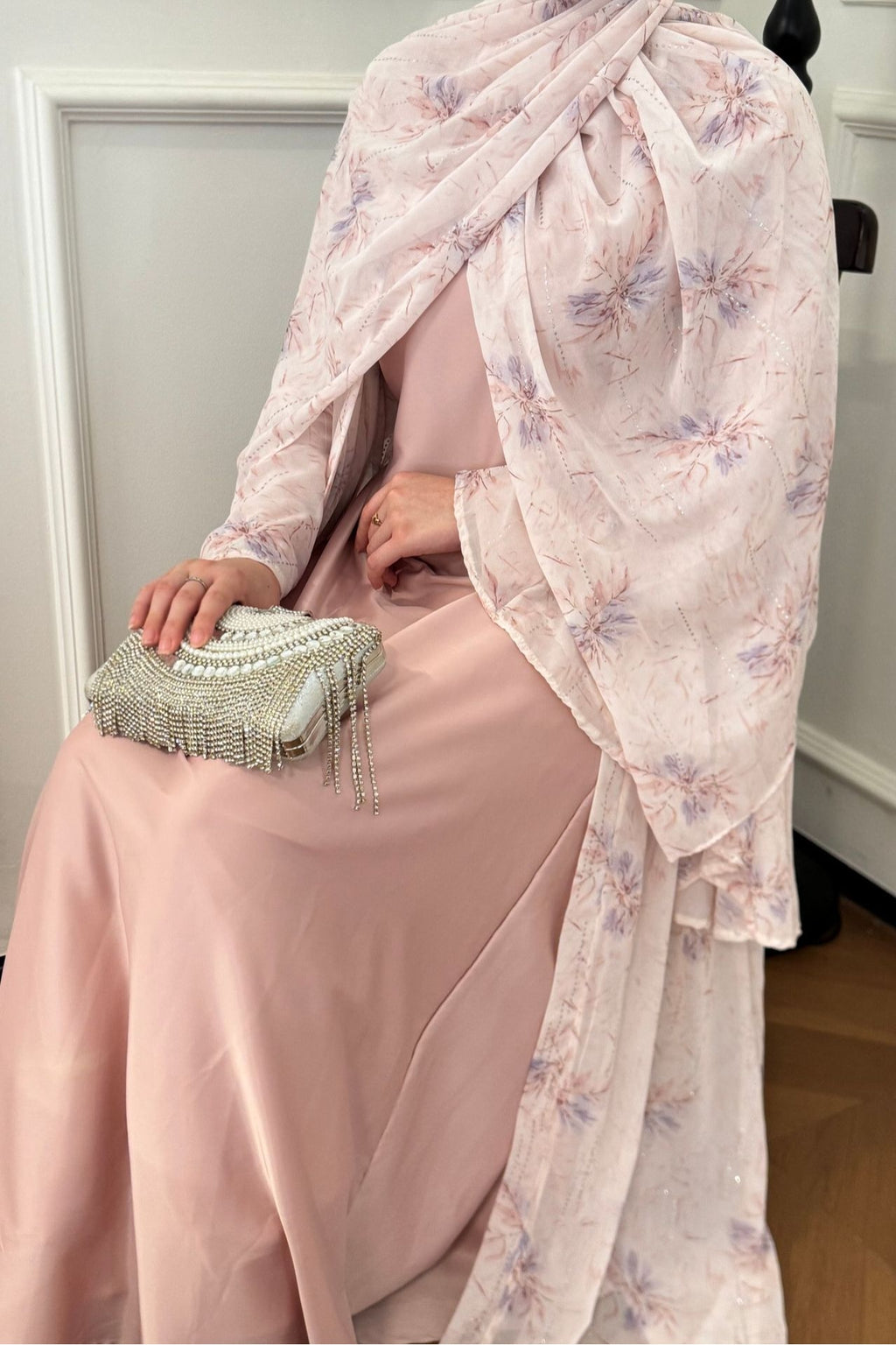 Lian Floral Chiffon Three Piece Modest Outfit-Pink