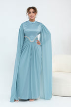 Lina Crystal Waist Cape Sleeve Maxi Dress-Blue