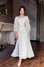 Sophia Square Neck Puff Sleeve Floral Maxi Dress-Blue