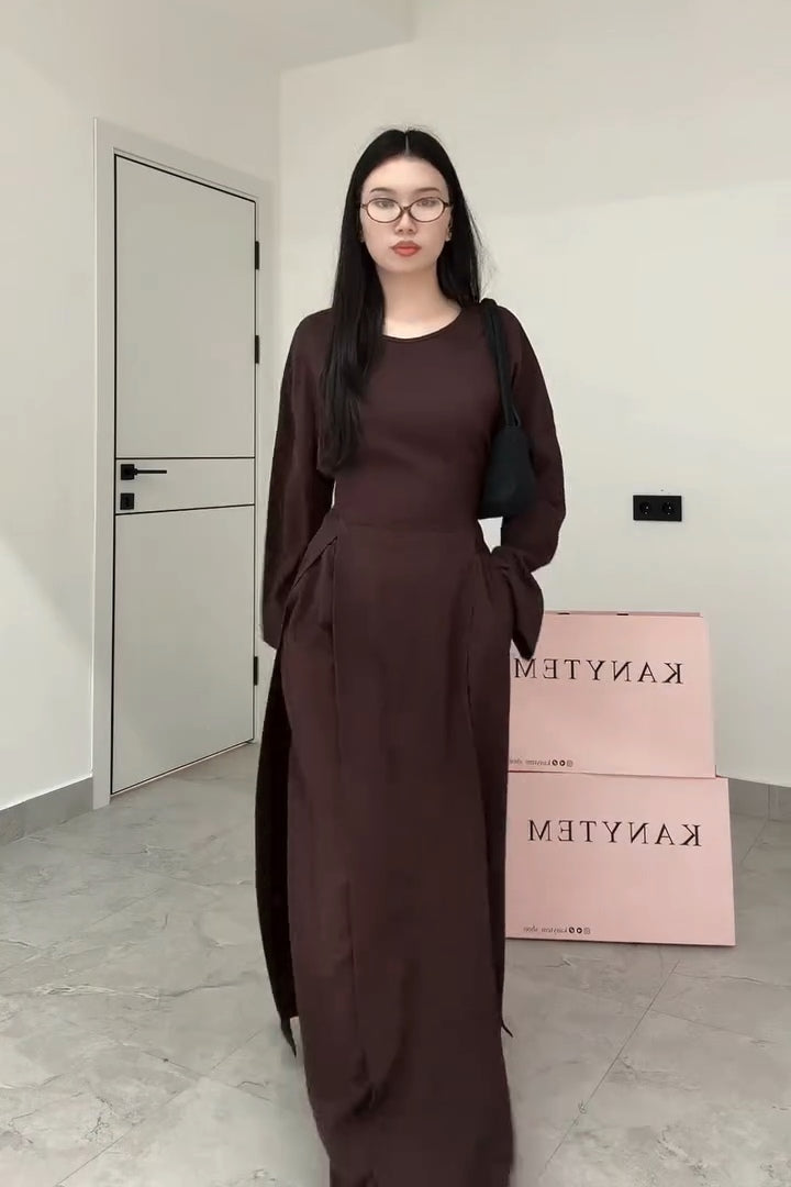 Paula Split Overlay Skirt Set-Brown