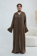 Basma Lace Cuff Stand Collar Long Abaya-Coffee