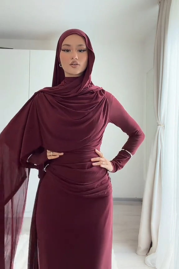 Wrapped Shroud Neck Ruched Maxi Dress