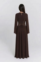 Iris Gathered Waist Flare Sleeve Maxi Dress-Coffee