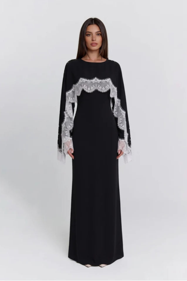 Salma Polka Dot Lace Cape Sleeve Maxi Dress