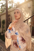 Large Floral Print Bell Sleeve Maxi Dress-White