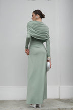 Draped Long-Sleeve Maxi Dress-Green