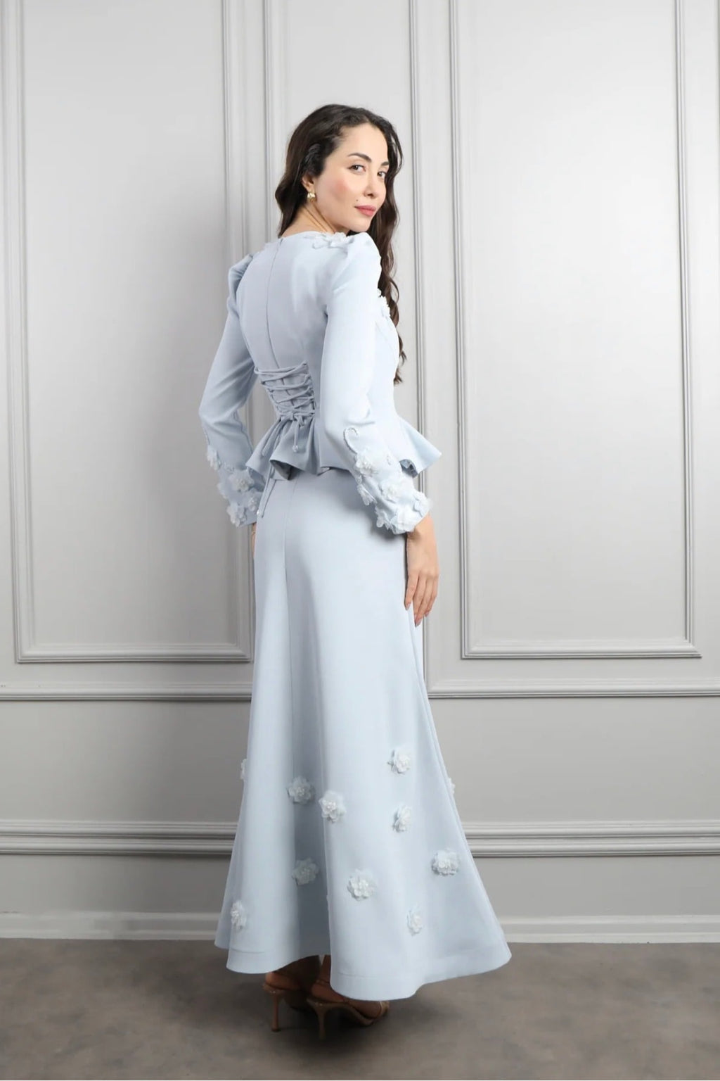 Hana 3D Floral Peplum Two Piece Suit-Blue