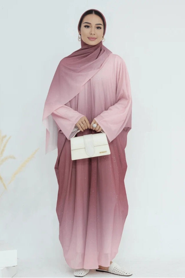 Marissa Sparkly Gradient Abaya With Hijab-Pink