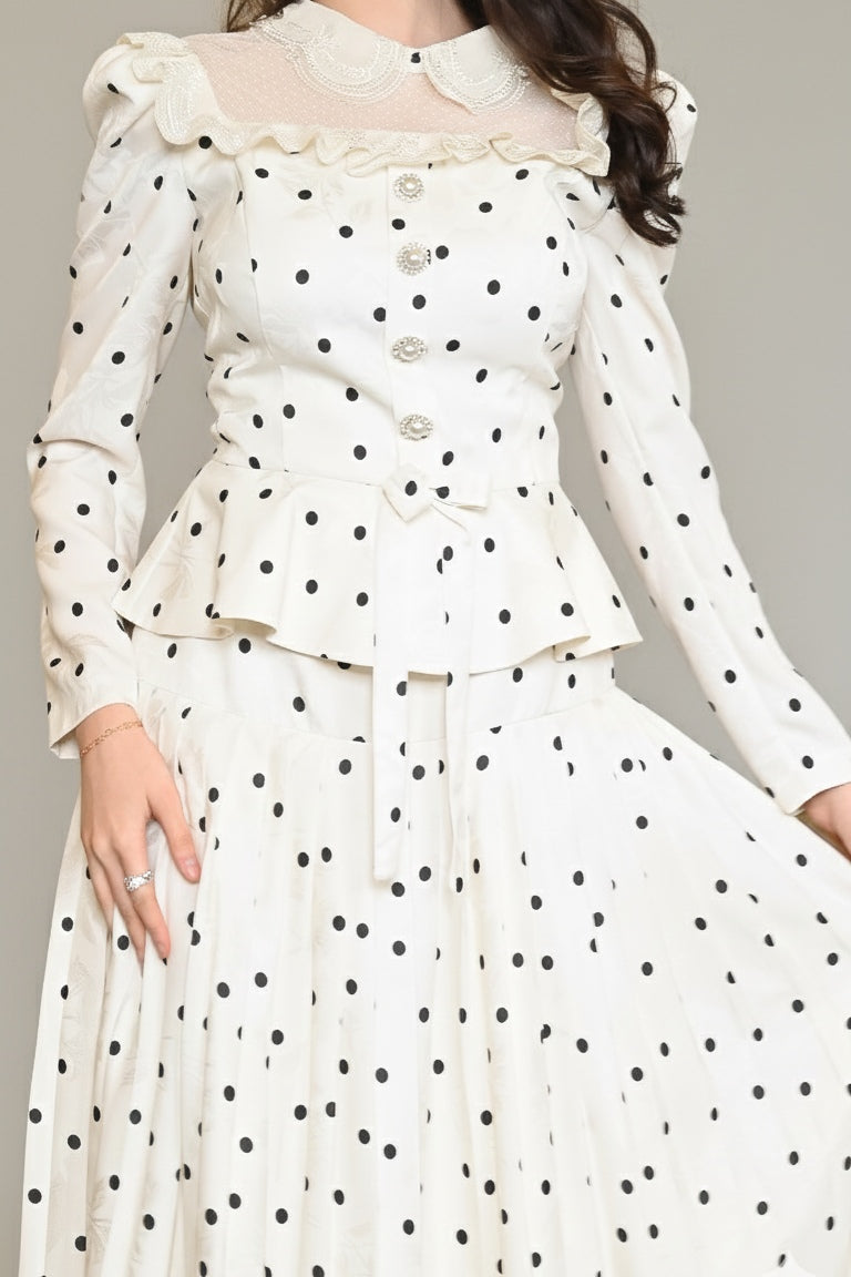 Clara Lace Collar Polka Dot Co-ord Set-White