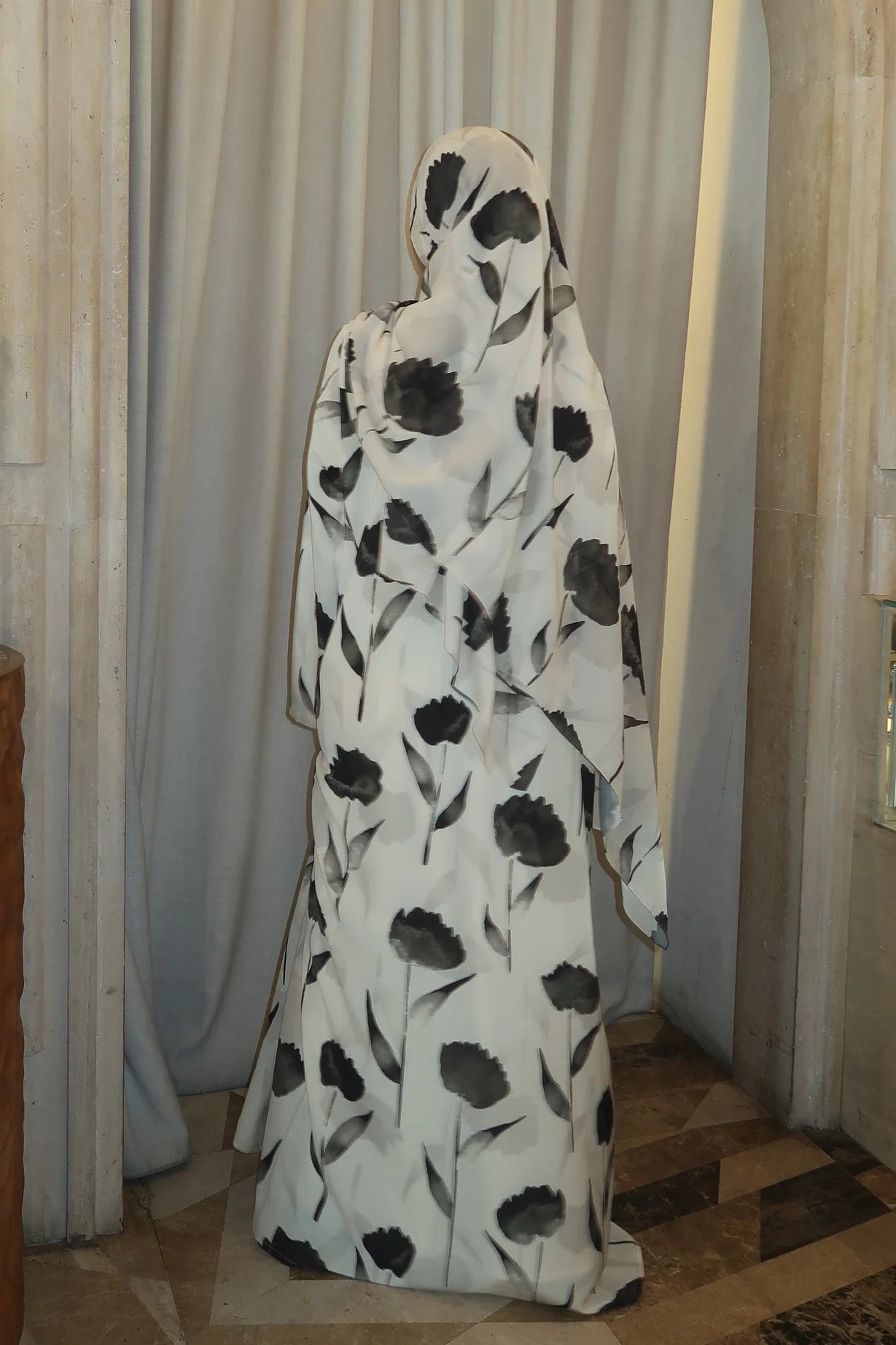 Watercolor Floral Print Abaya & Matching Hijab Set