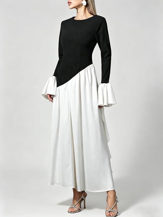Amara Contrast Ruffle Sleeve Maxi Dress