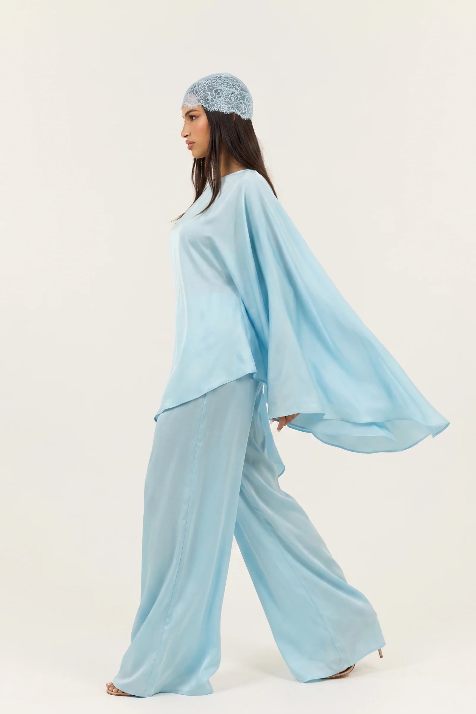 Sarah Cape Sleeve Pant Set-Blue