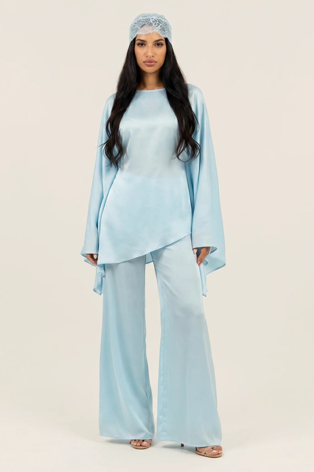 Sarah Cape Sleeve Pant Set-Blue