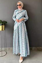 Liora Striped Pleated Modest Maxi Dress