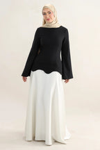 Scalloped Hemline Flared Sleeve Maxi Dress
