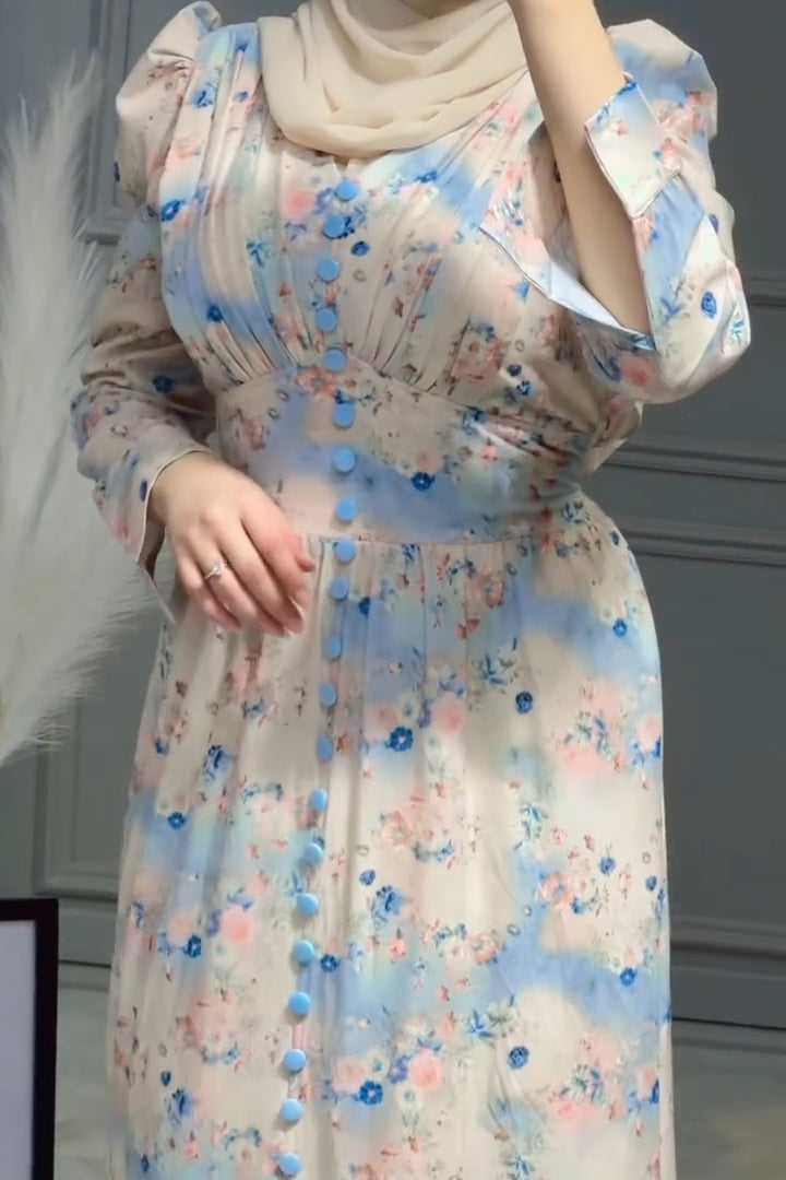 Iris V Neck Ruched Floral Midi