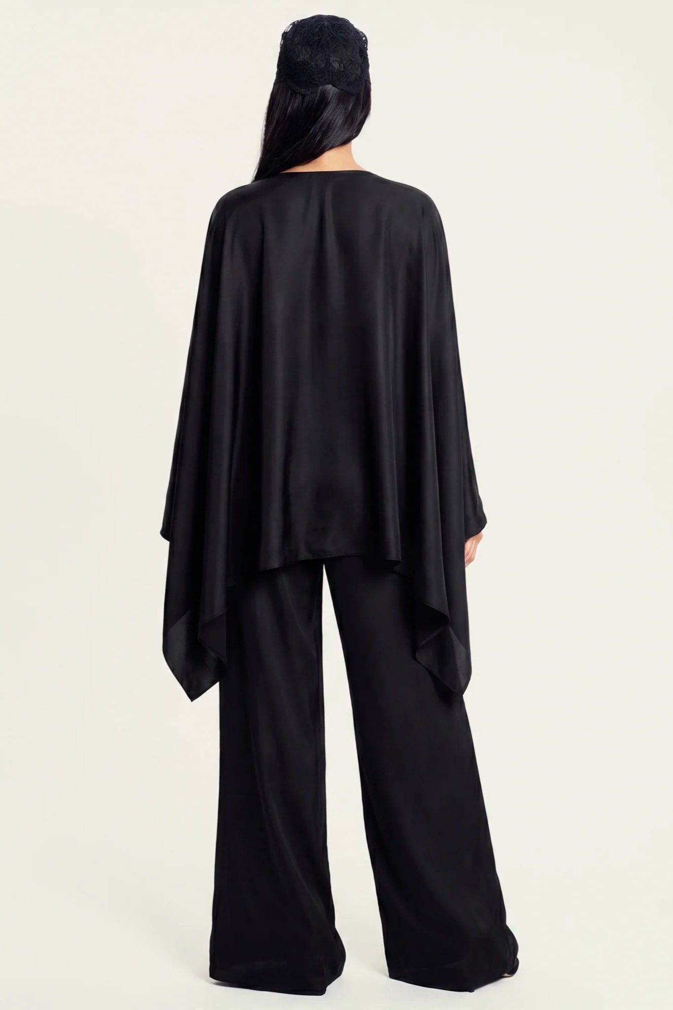 Sarah Cape Sleeve Pant Set-Black