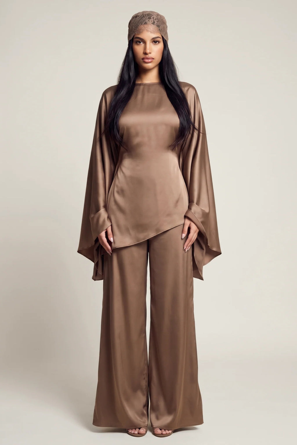 Sarah Cape Sleeve Pant Set-Brown