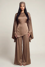 Sarah Cape Sleeve Pant Set-Brown