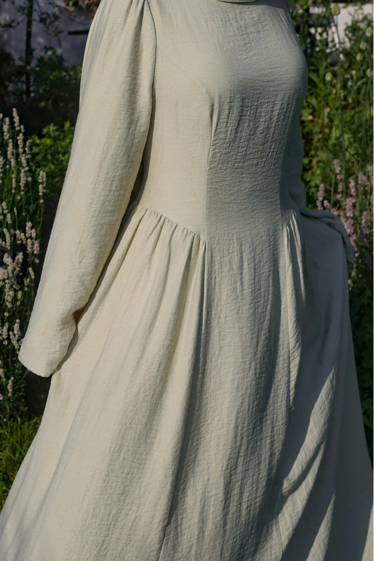 Zoe Draped Shoulder Textured Abaya-Green