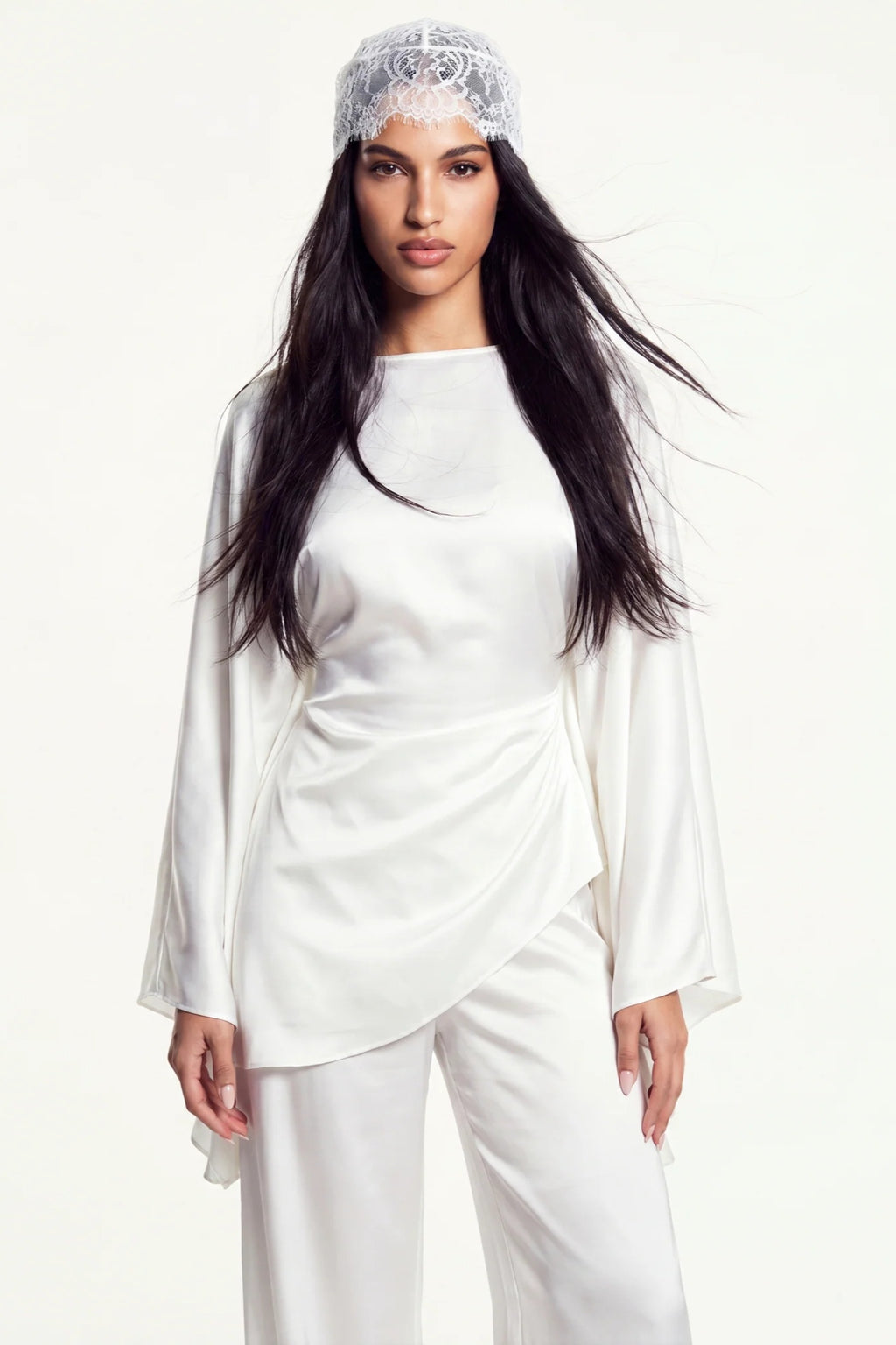 Sarah Cape Sleeve Pant Set-White