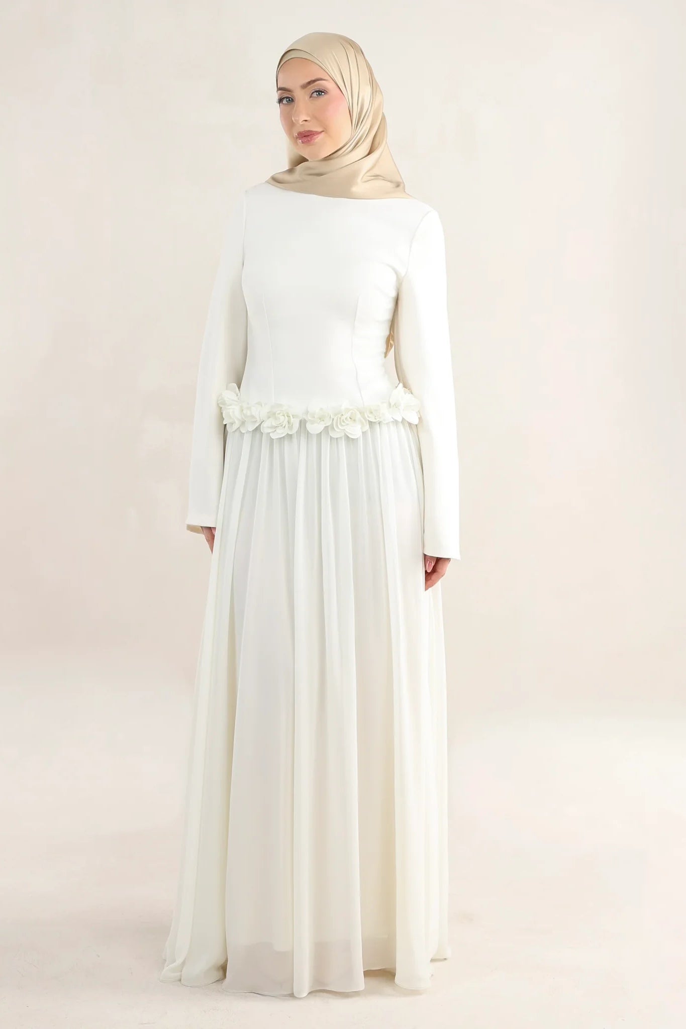Embroidered Floral Texture Dress-White