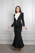 Mary Applique Peplum Skirt Set-Black