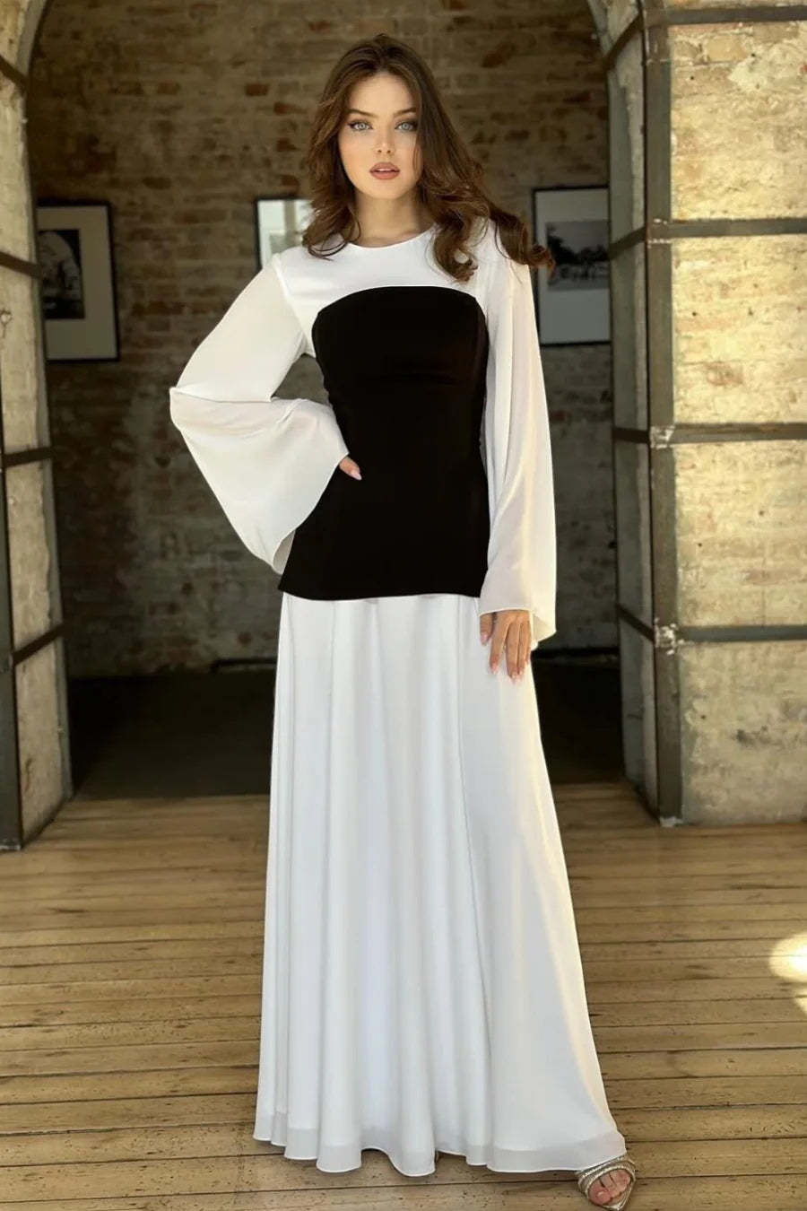 Maya Contrast Flare Sleeve Maxi Dress
