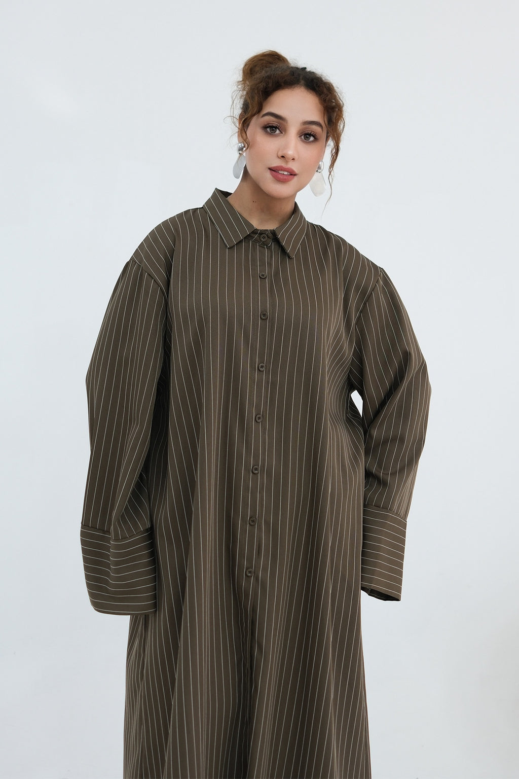 Muna Striped Shirt Long Two Piece Set-Green