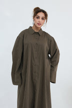Muna Striped Shirt Long Two Piece Set-Green