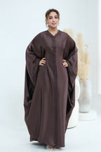 Sara Lace Trim Batwing Satin Abaya-Coffee