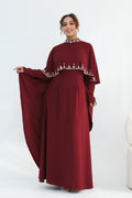 Maya Rhinestone Cape Layer Maxi Dress-Wine