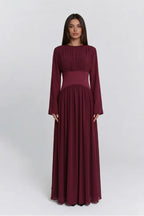 Iris Gathered Waist Flare Sleeve Maxi Dress-Wine
