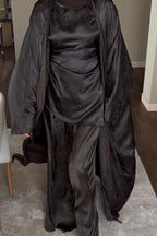 Zahra Floral Jacquard Open Abaya Set-Black