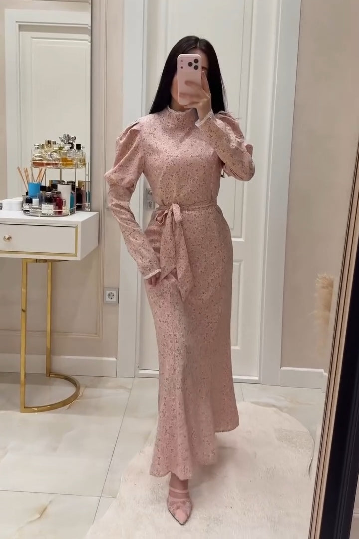 Lina Floral Puff Sleeve Belted Midi Dress