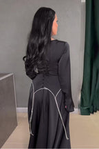 Ayla Flare Sleeve Chain Trim Satin Maxi-Black