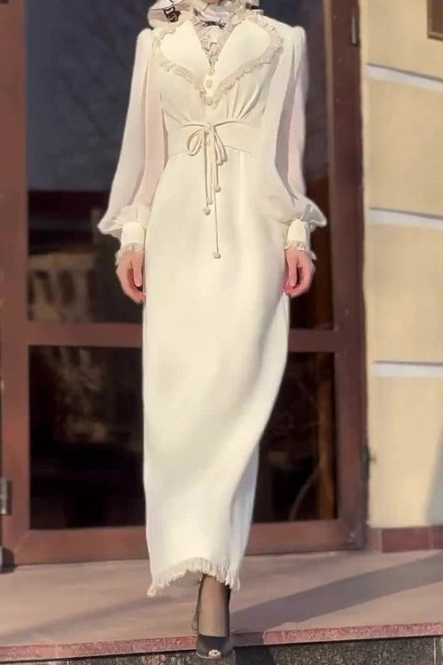 Aisha Lace Trim Waist Tie Modest Maxi