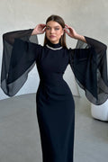 Clara Rhinestone Neck Flare Sleeve Midi Gown